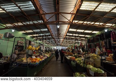 Subotica, Serbia - November 21, 2020: Fruits And Vegetables Hall On  Subotica Buvljak Green Market, 