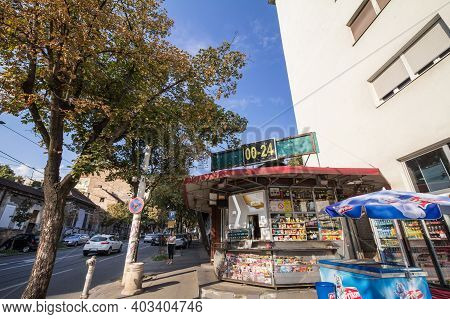 Belgrade, Serbia - August 14, 2018: Convenience Store, A Kiosk, Open Non Stop 24/7 Selling Essential