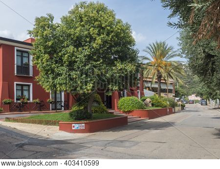 Santa Maria Navarrese, Sardinia, Italy, September 10, 2020: View Of Street At Center Of Village Sant