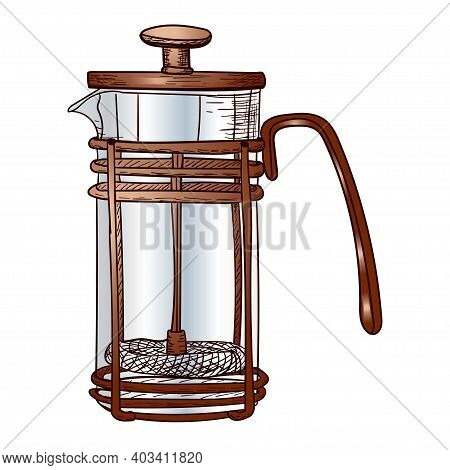 Glass Coffee Maker, Stock Vector Illustration For Decor Design, Sticker, Poster, Sketch, Copper Cook