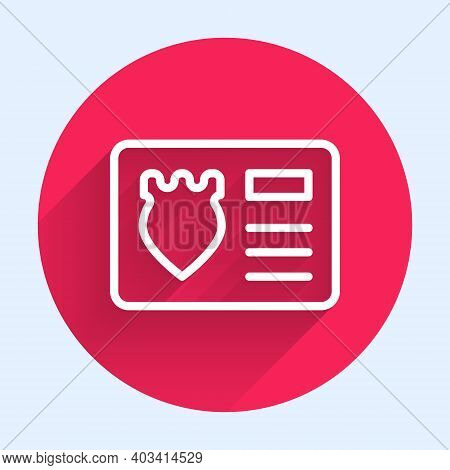 White Line Police Badge With Id Case Icon Isolated With Long Shadow. Red Circle Button. Vector