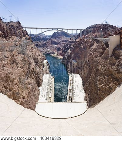 Nevada, Usa - May 21, 2012. Hoover Dam And Mike O Callaghan Pat Tillman Memorial Bridge In Nevada, U