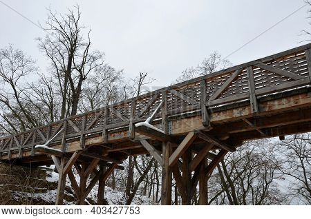 Medieval Oak Wood, Bolted. A Bridge Over A Moat Built According To A Period Model. Wooden Bridges Co
