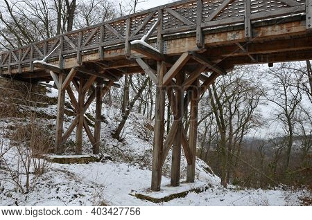 Medieval Oak Wood, Bolted. A Bridge Over A Moat Built According To A Period Model. Wooden Bridges Co