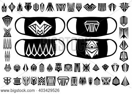 A Large Set Of Graphic And Abstract Illustrations. Prints On Medical Masks And For Other Purposes. V