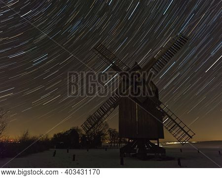 Bockwindmill In Krippendorf Thuringia At Winter Historical
