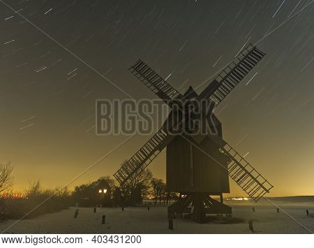 Bockwindmill In Krippendorf Thuringia At Winter Historical
