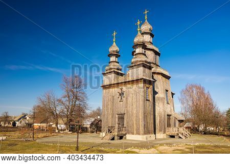 Traditional Wooden George's Church In Sedniv, Chernihiv Region, Ukraine. An Outstanding Example Of T