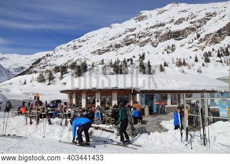 Gastein Valley, Austria - March 10, 2016: People Visit Sportgastein Ski Resort In Austria. It Is Par