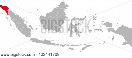 Aceh Province Isolated On Indonesia Map. Gray Background. Business Concepts And Backgrounds.