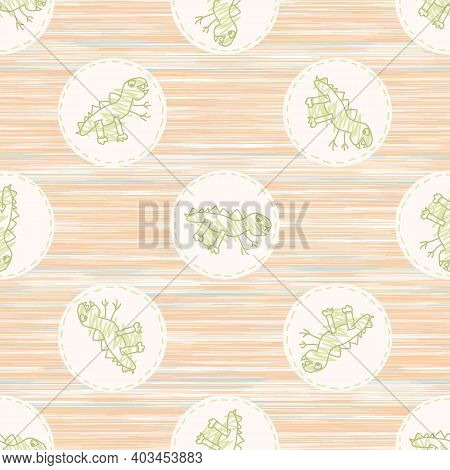 Cute Crayon Dinosaur Scribble Kid Doodle Background. Hand Drawn Earthy Whimsical Motif Seamless Patt
