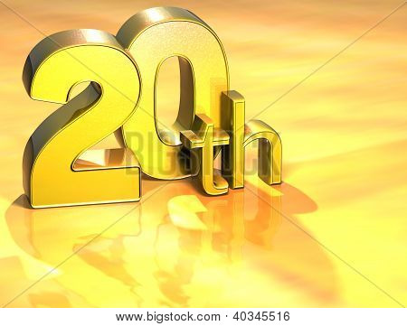 3D Wort zwanzigste auf goldenem Hintergrund