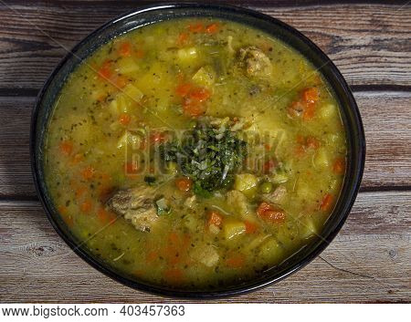 Variety Of Typical Dishes Of Colombian Gastronomy. Picada, Tripe, San Cocho, Paisa Tray.