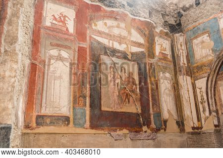 Paintings At The Roman Archaeological Site Of Herculaneum, Italy.