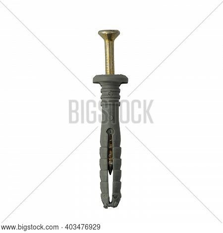 Plastic Dowel Screw Isolated On White Background. Screw And Dowel Isolated On White Background. Galv