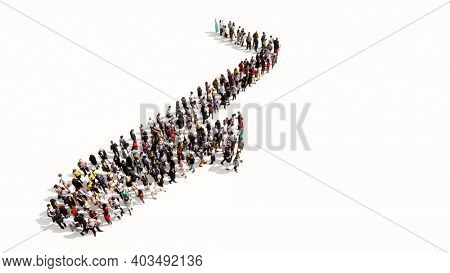 Concept conceptual large community of people forming the image of saxophone on white background. A 3d illustration metaphor for music, concert, accoustic, festival, jazz, lifestyle and entertainment