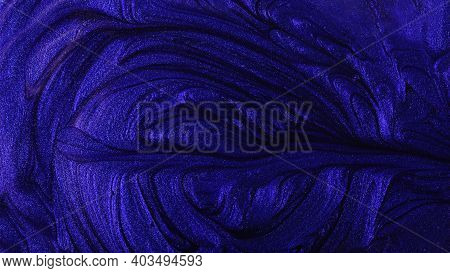 Horizontal Navy Blue Shimmer Abstract Background. Make Up Concept.beautiful Stains Of Liquid Nail La