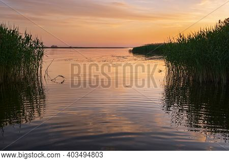 Dnipro River Summer Sunset Twilight Landscape, Ukraine