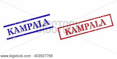 Grunge Kampala Stamp Watermarks In Red And Blue Colors. Seals Have Distress Surface. Vector Rubber I