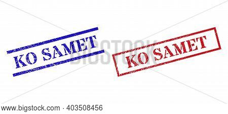 Grunge Ko Samet Rubber Stamps In Red And Blue Colors. Stamps Have Distress Style. Vector Rubber Imit