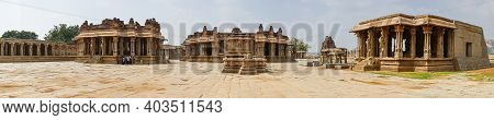 Hampi, Karnataka, India - November 5, 2013: Vijaya Vitthala Temple. Panorama Shot Of Main Brown Ston