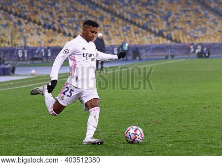 Kyiv, Ukraine - December 1, 2020: Rodrygo Of Real Madrid (r) Controls A Ball During The Uefa Champio