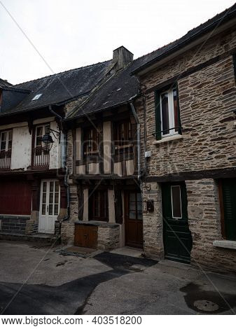 Panorama View Of Old Ancient Historic Traditional Typical Half-timbered Houses Buildings In Malestro