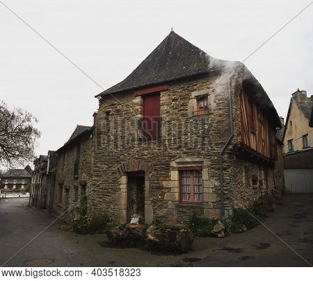 Panorama View Of Old Ancient Historic Traditional Typical Half-timbered Houses Buildings In Malestro