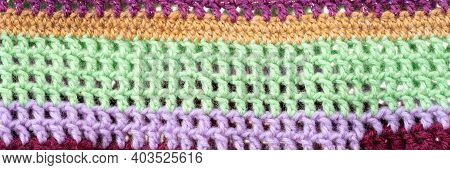 Panoramic Wool Pattern. Multi Colored Wool Thread Yarn Background Texture