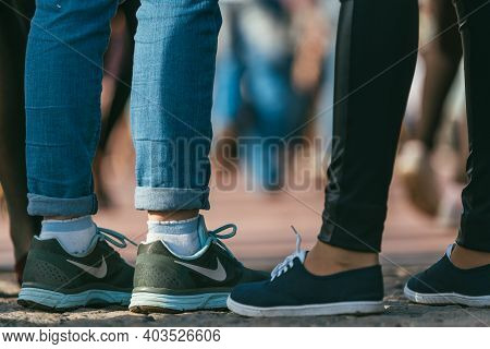 Moscow, Russia-may 09, 2015: People Are Dancing Outdoors In The Park On Pushkinskaya Embankment At S