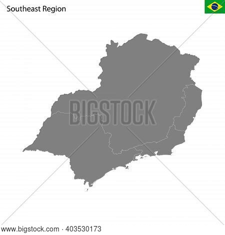 High Quality Map Southeast Region Of Brazil, With Borders Of The States