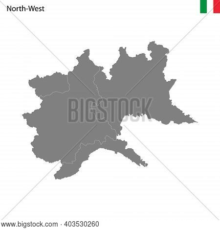 High Quality Map Northwest Region Of Italy, With Borders Of The Provinces