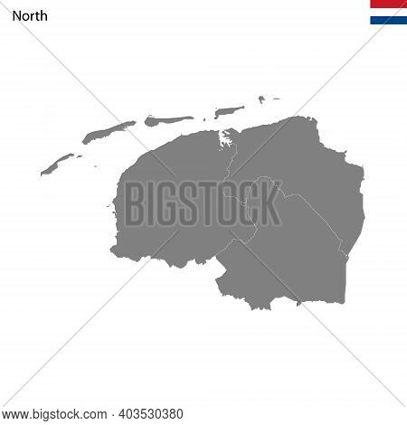 High Quality Map North Region Of Netherlands, With Borders Of The Provinces