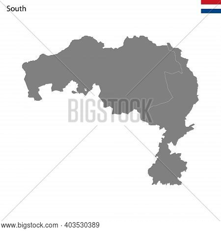 High Quality Map South Region Of Netherlands, With Borders Of The Provinces