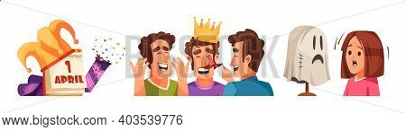 All Fools Day Design Concept With Three Compositions Of April 1st Pranks And Jokes With People Vecto