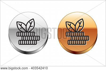 Black Line Dollar Plant Icon Isolated On White Background. Business Investment Growth Concept. Money
