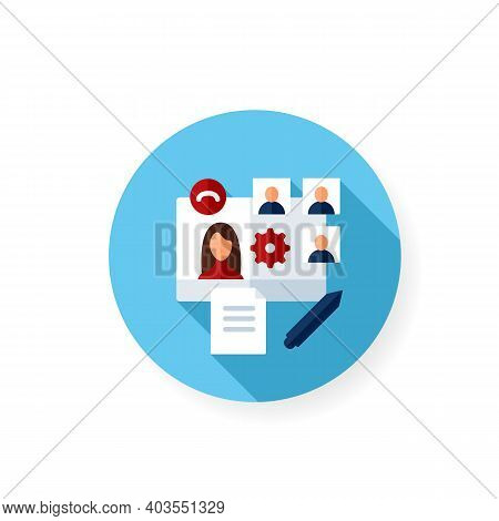 Online Workflow Flat Icon. Work Meeting Together Concept. Corporative Streaming Website. Live Stream