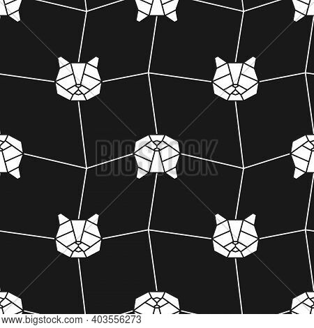 Vector Low Poly Seamless Pattern With Cat Head