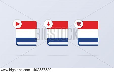 Dutch Language Online Course Icon Set. Dutch Dictionary. Audiobooks Concept. Vector Eps 10. Isolated