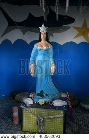 Salvador, Bahia, Brazil - January 15, 2021: Orixa Sculpture Yemanja, A Candomble Entity Is Seen In T