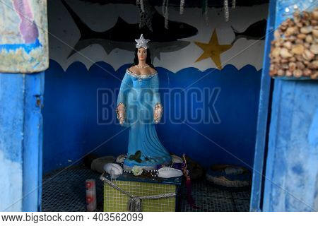 Salvador, Bahia, Brazil - January 15, 2021: Orixa Sculpture Yemanja, A Candomble Entity Is Seen In T