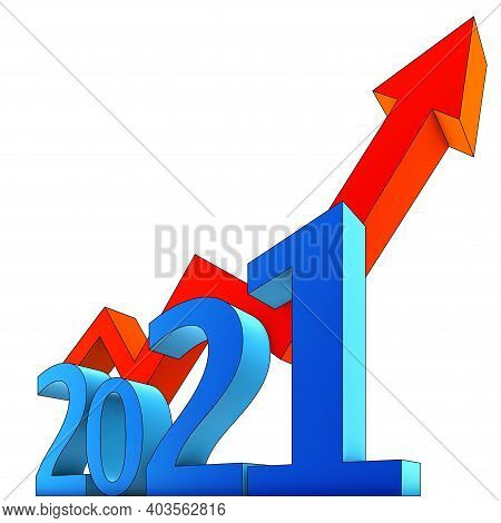 3d Illustration Of An 2021 Symbol With An Upward Pointing Arrow
