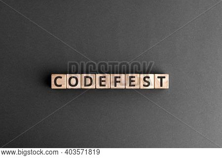Codefest - Word From Wooden Blocks With Letters, Hackathon A Hack Day, Hackfest Or Codefest Concept,