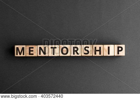 Mentorship - Word From Wooden Blocks With Letters, Mentoring Mentorship Concept,  Top View On Grey B