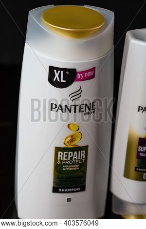 Pantene For Women, Products For Washing Hair Isolated On Black Background. Bucharest, Romania, 2021