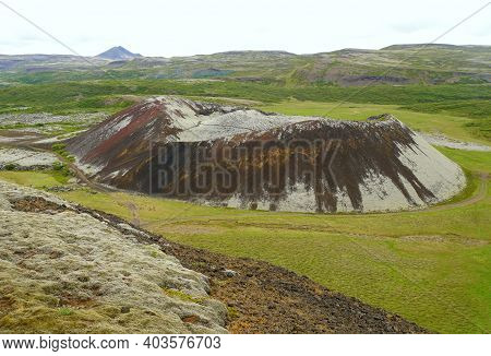 The View Of Grabok Crater During The Summer In Borgarfjörður, Iceland