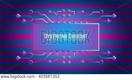 Cyberpunk Circuit In Gradient Bar Pattern. Dystopian Electronic Tree With Rectangle Shape. Vector Il