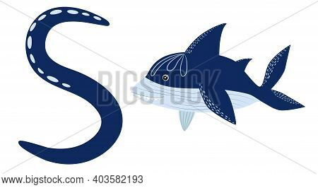 Cartoon Shark Scandinavian Sea For Print Design.