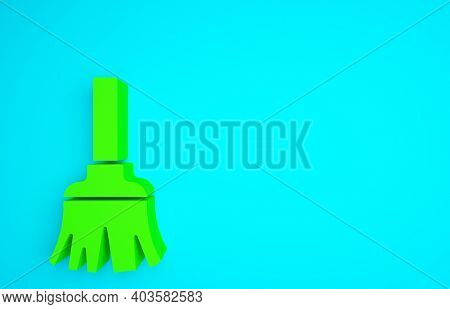 Green Feather Broom For Cleaning Icon Isolated On Blue Background. Feather Duster. Minimalism Concep