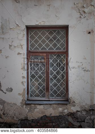 Wooden Windows Are Brown. Combination Of Architecture And Wood Window